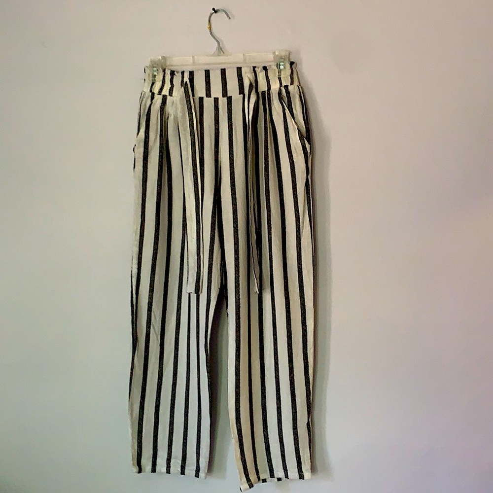 Flared leg black and white striped pants